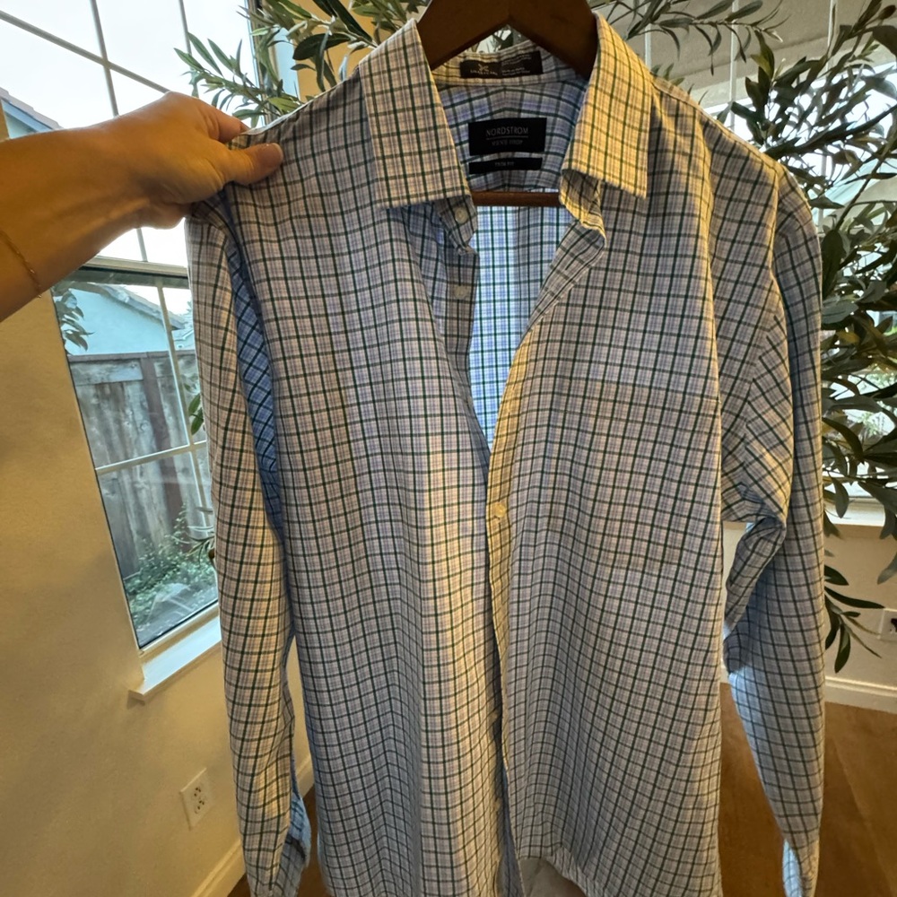 Nordstrom Men's White and Blue Plaid Shirt